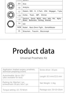 Autoclavable 치과 이식 도구 스크루드라이버 세트 경량